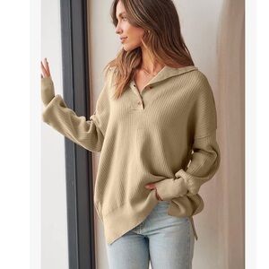 Women's Relaxed Long Sleeve Lapel Collar Sweater Small